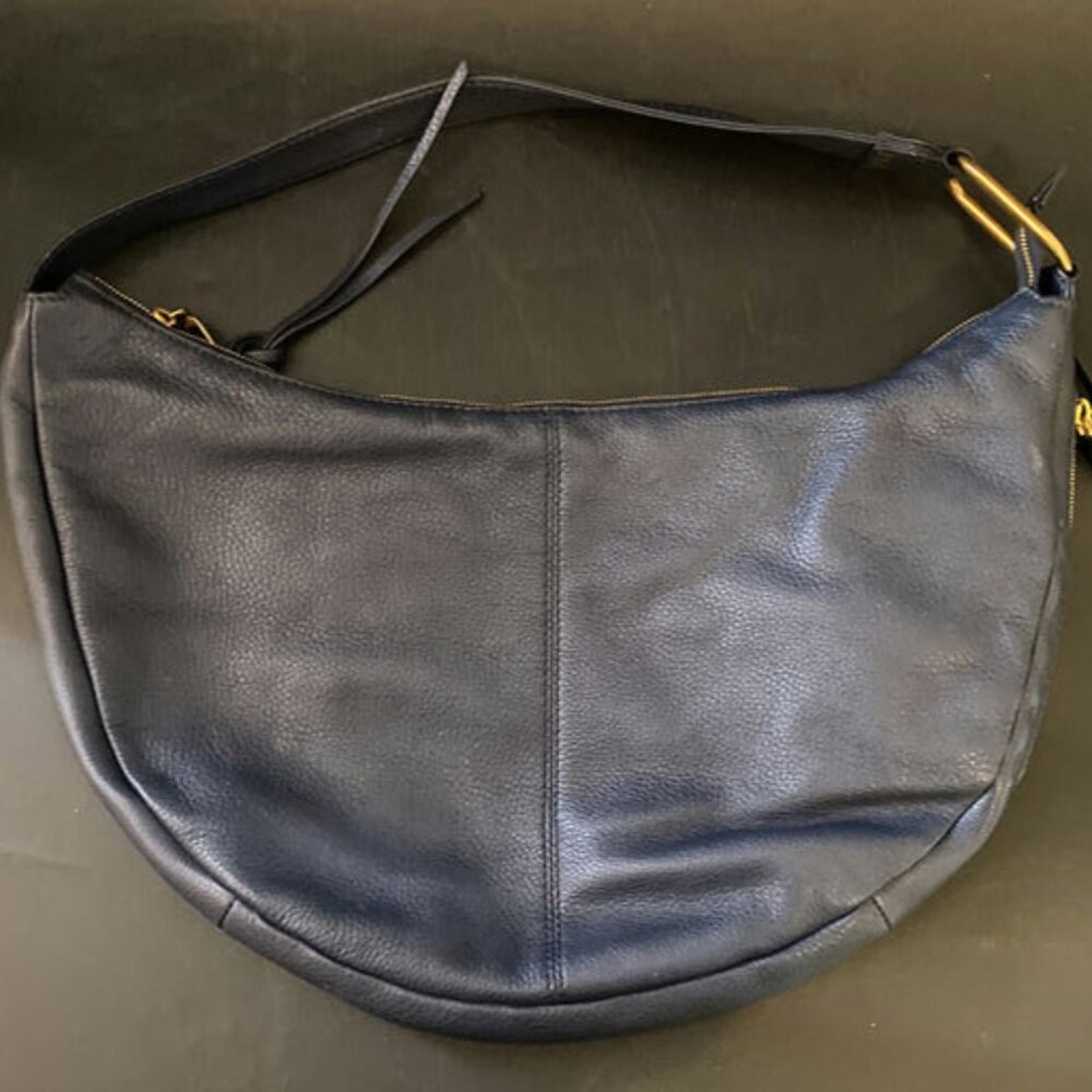 Hobo International Dark Navy Blue Leather Shoulder Bag with Gold Hardware